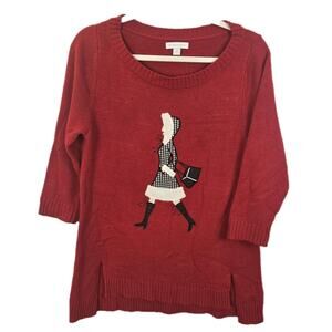 NY & CO Art To Wear Hi Low Hem Red Sweater SMALL City Preppy Retro Avant Garde